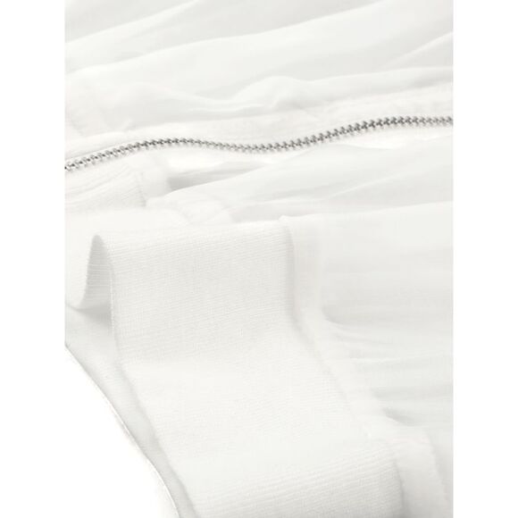 Bomber Jacket Long Sleeve Crop Mesh Sheer Jackets White - Picture 5 of 6